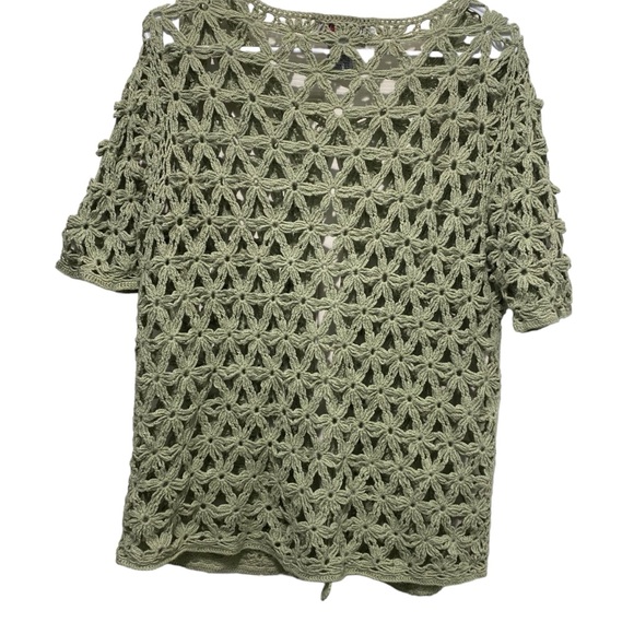 Bedford Fair Open Knit Floral Short Sleeve Cardigan Sweater Crochet Size Large - Picture 3 of 5